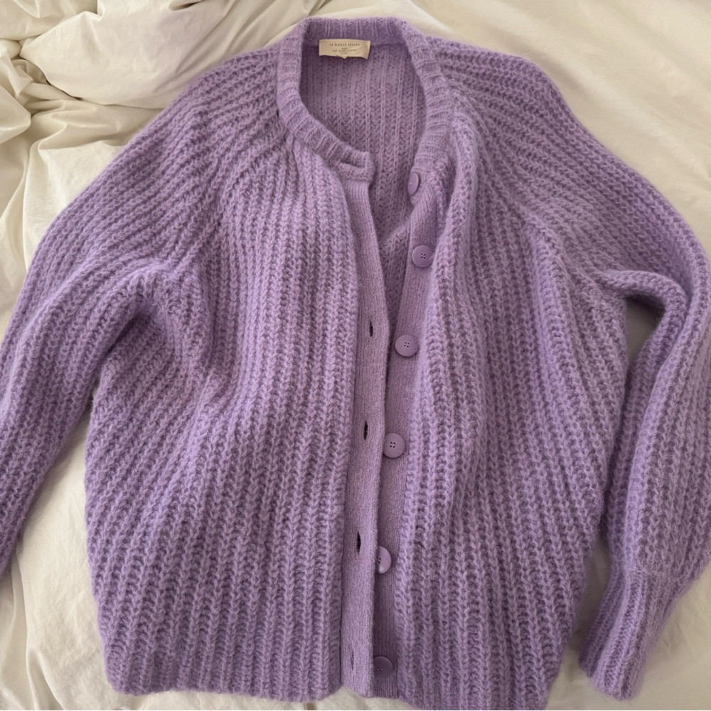 Sezane Lilac Emile Cardigan Sweater